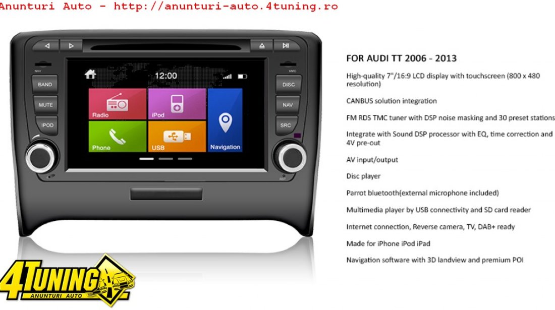 Dvd Auto Navigatie Dedicata Audi Tt Dynavin N6 Tt Dual Radio Tuner Carkit Parrot Preluare Agenda Telefonica Afisaj Obc Model Premium Microfon Extern Carkit Si Camera Video Cadou