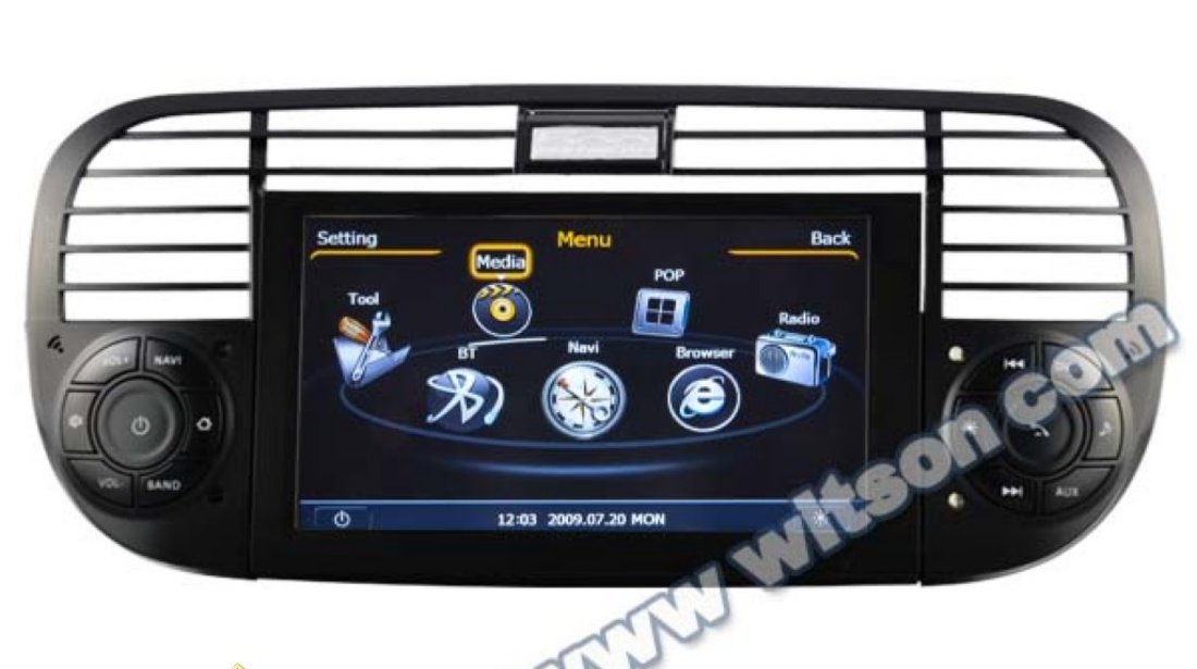 DVD AUTO Navigatie Dedicata Fiat 500 Witson W2 C315 Platforma S100 Procesor Dual Core A8 1ghz 512 Ddr 2 Dvd Gps Tv Dvr Carkit Preluare Agenda Telefonica Model 2014