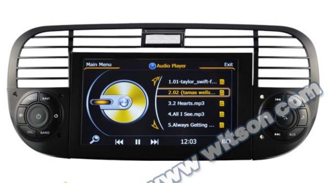 DVD AUTO Navigatie Dedicata Fiat 500 Witson W2 C315 Platforma S100 Procesor Dual Core A8 1ghz 512 Ddr 2 Dvd Gps Tv Dvr Carkit Preluare Agenda Telefonica Model 2014