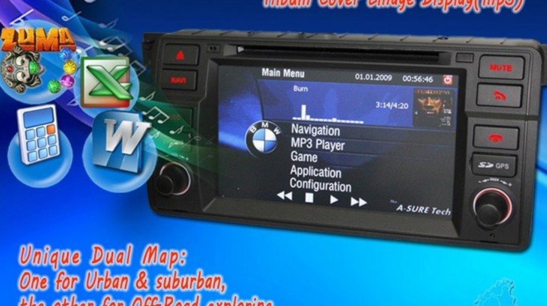 DVD AUTO NAVIGATIE Tti 8952i BMW SERIA 3 E46 Internet 3g Wifi Gps Dvd Tv Carkit Butoane Cauciucate Oem Picture In Picture Model 2012