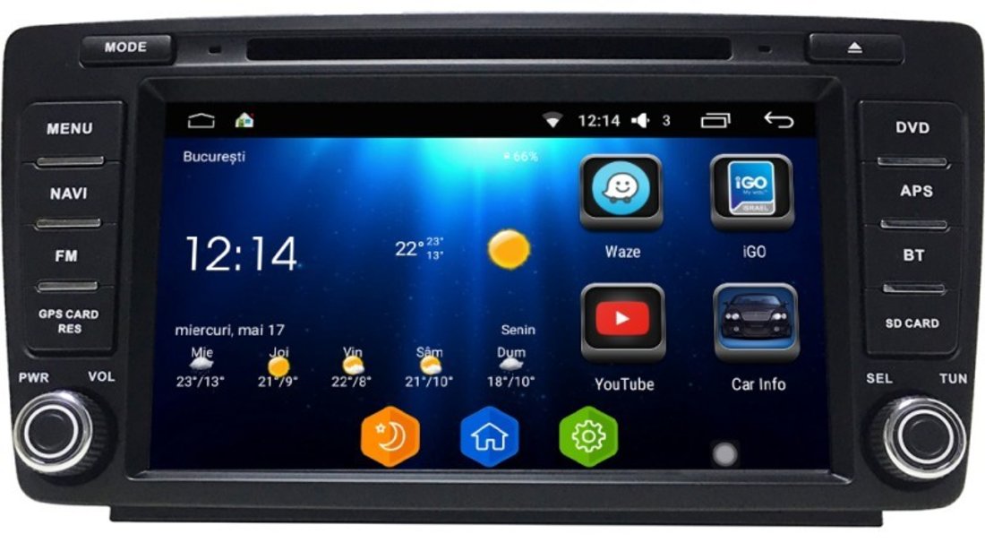 Dvd Gps Navigatie Android Skoda Octavia 2 Facelift ECRAN 8" CARKIT USB NAVD-i9725 Nu Necesita Rama