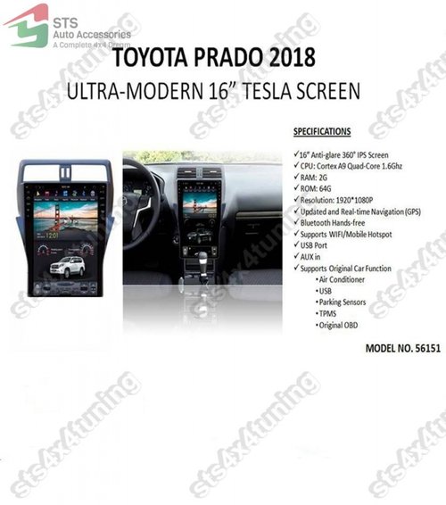 DVD NAVIGATIE 16" ANDROID FULL TOUCH SCREEN TOYOTA LAND CRUISER PRADO FJ150 2018+