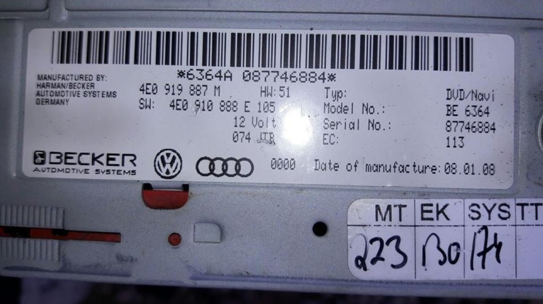 Dvd navigatie audi a8 4e cod 4e0919887m 4e0910888e