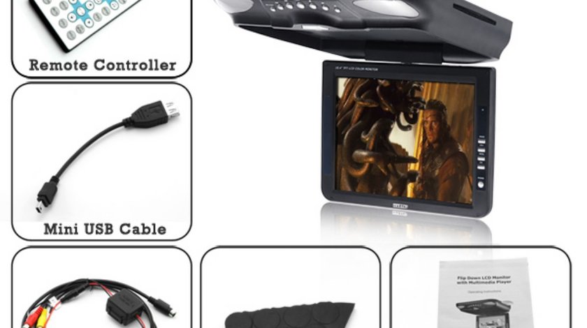 DVD PLAFONIERA CU MONITOR TFT 10 4 INCH DIVX USB SD MODULATOR FM