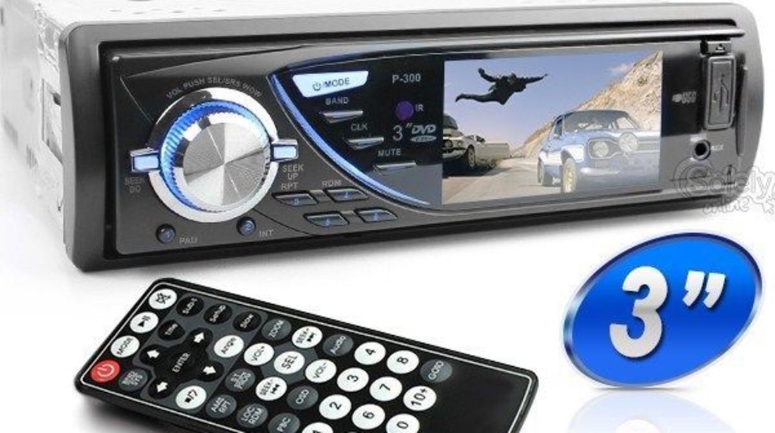 Dvd Player Auto 1DIN Universal Ecran 3'' Fata Detasabila DIVX 2 Iesiri Video Model P-300