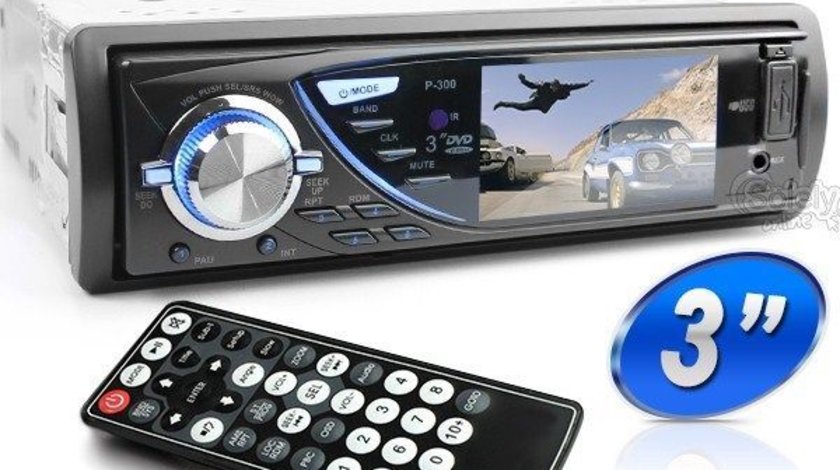 Dvd Player Auto 1DIN Universal Ecran 3'' Fata Detasabila DIVX 2 Iesiri Video Model P-300