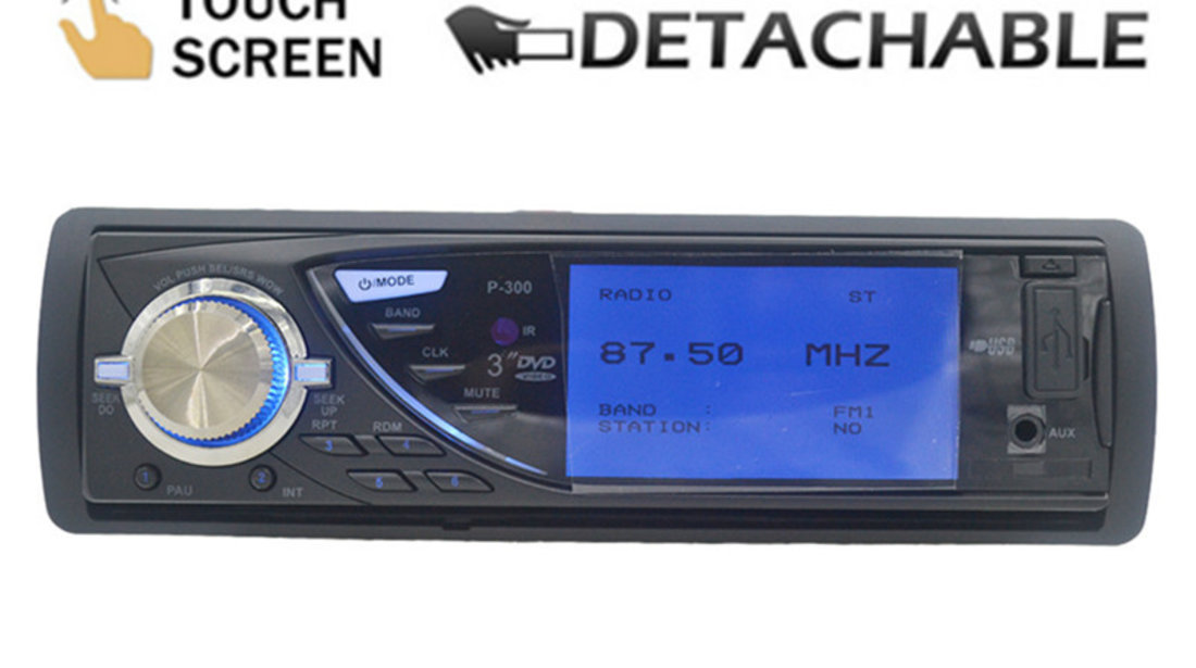 Dvd Player Auto 1DIN Universal Ecran 3'' Fata Detasabila DIVX 2 Iesiri Video Model P-300
