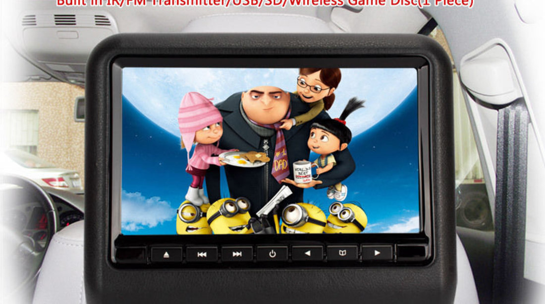 Dvd Player Auto Cu Prindere Pe Tetiera JVJ DV 9917 Negru Lcd 9 Usb Sd Player Rezolutie Hd Jocuri