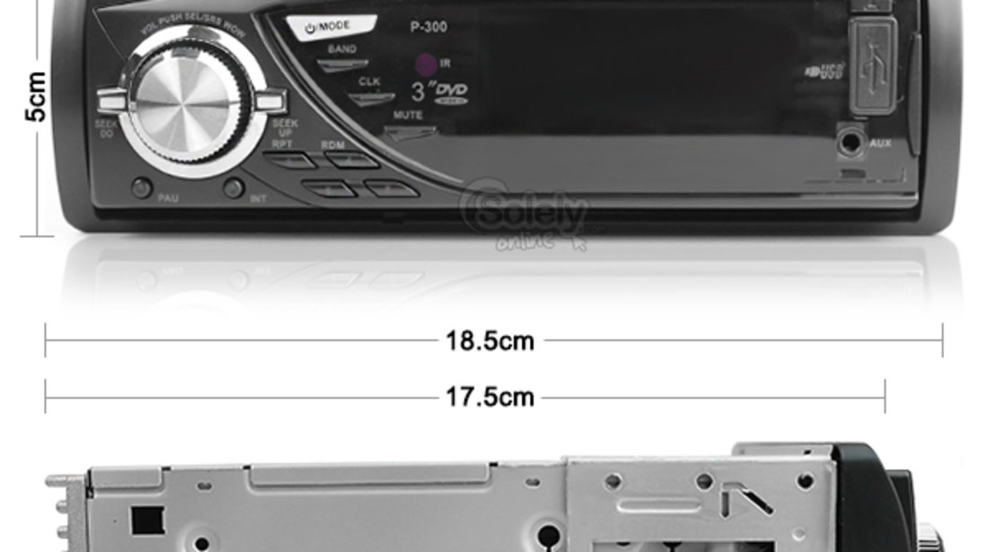 Dvd Player Auto Universal Ecran 3'' Fata Detasabila USB SD DIVX 2 Iesiri Video Model P-300