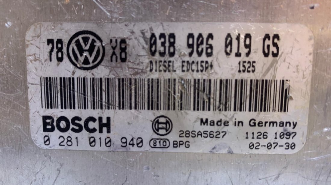 ECU / Calculator Motor 1.9TDI AWX 131CP VW Passat B5.5 2001 - 2005 Cod Piesa : 038 906 019 GS / 038906019GS