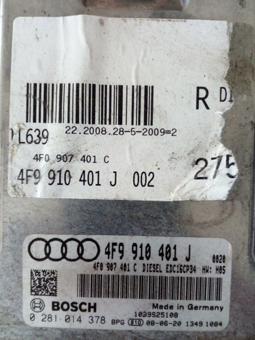 ECU Calculator Motor AUDI A6, 0281014378, EDC16CP34, 4F9910401J, 4F9907401C,