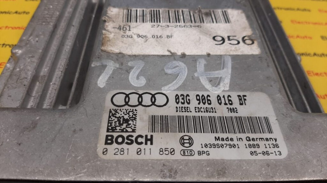 ECU Calculator motor Audi A6 2.0TDI 03G906016BF, 0281011850