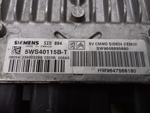 ECU Calculator Motor Citroen C1 1.4 HDI, 5WS40115BT, HW9647568180, SW9648895880