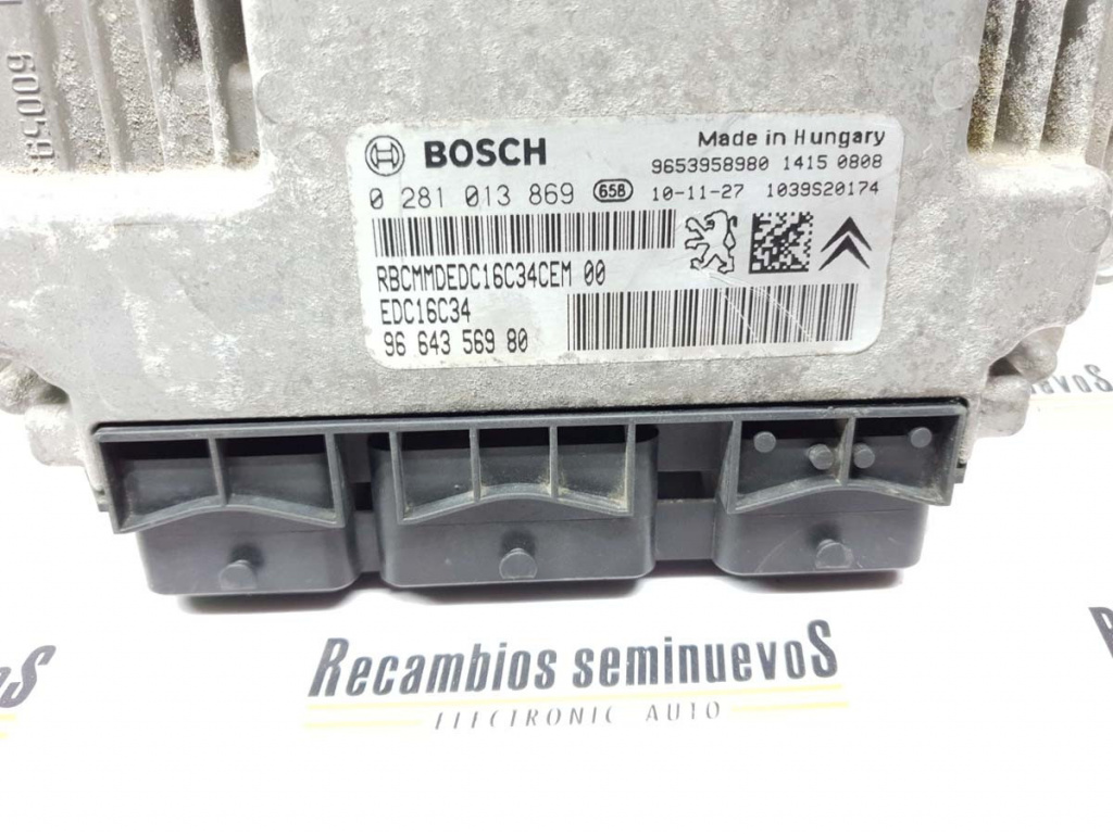 ECU Calculator Motor CITROEN JUMPY, 0281013869, EDC16C34, 9664356980, 9653958980,
