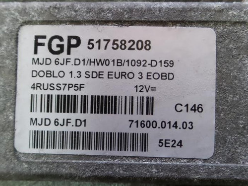 ECU Calculator motor Fiat Doblo, 51758208, MJD6JFD1,
