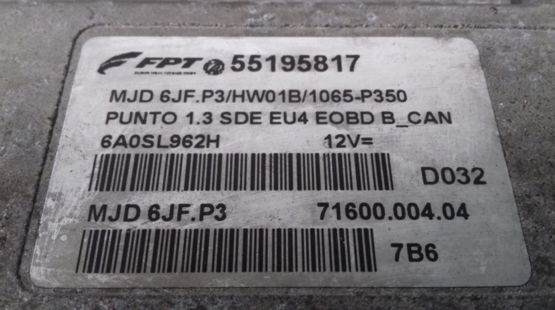 ECU Calculator Motor Fiat Punto, 7160000404, MJD6JFP3, 6A0SL962H