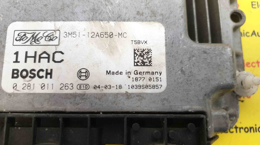 ECU Calculator Motor Ford C-Max 1.6 tdci, 3M5112A650MC, 0281011263, 1HAC