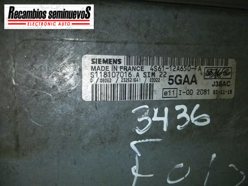 ECU Calculator Motor FORD FIESTA, 4S6112A650FA, S118107016A, SIM22, J38AC,