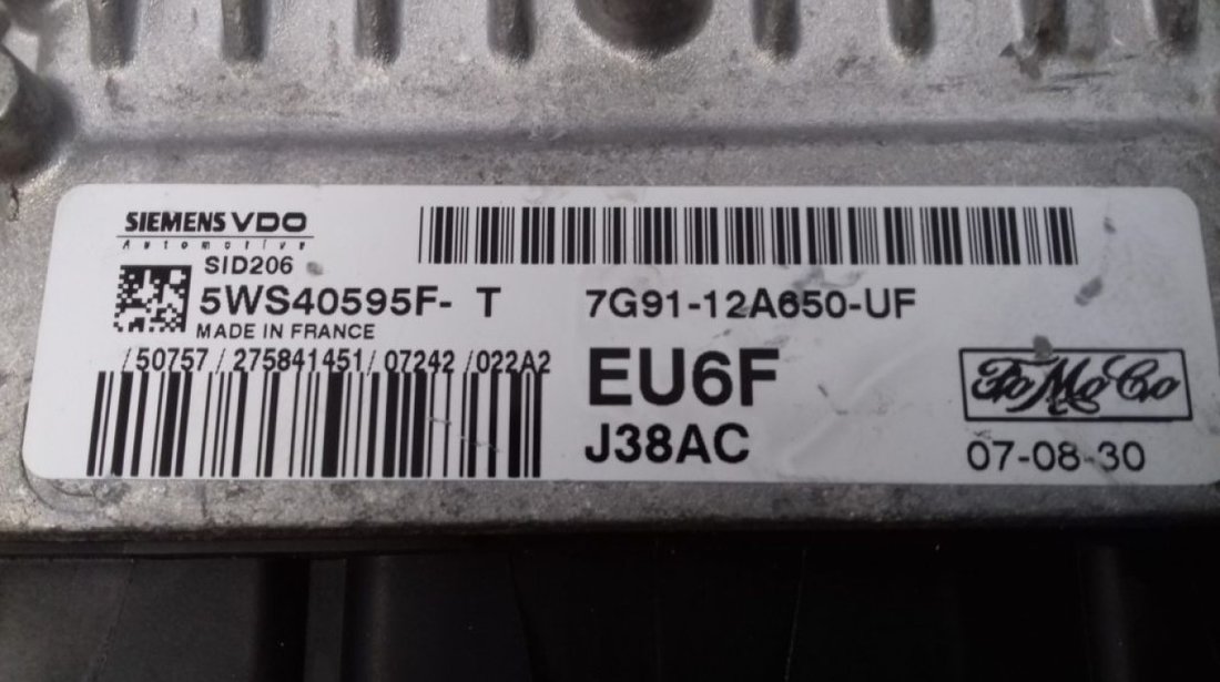 ECU Calculator Motor Ford Mondeo 2.0 TDCI, 7G9112A650UF, 5WS40595FT