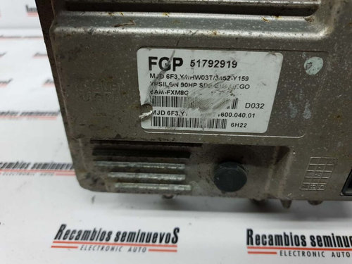 ECU Calculator Motor LANCIA YPSILON, 7160004001, 51792919, MJD6F3Y1, HW03T,