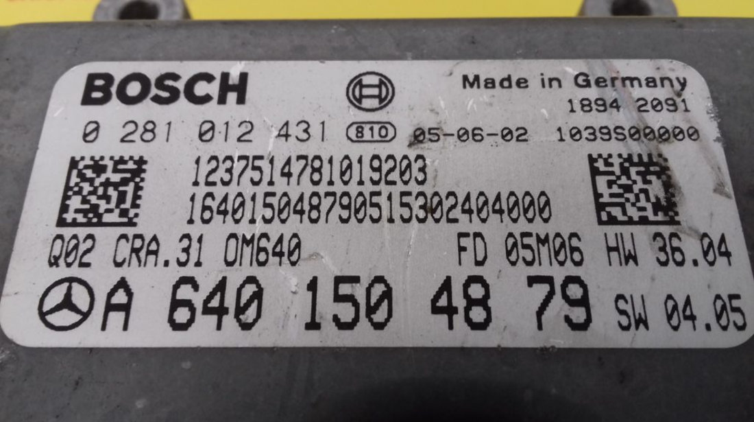 ECU Calculator Motor Mercedes B180 1.8 CDI, 0281012431, A6401504879