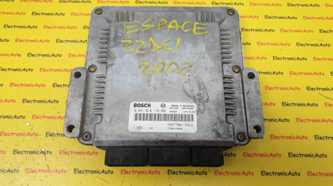 ECU Calculator Motor Renault Espace 2.2DCi, 0281010178, HOM7700115492, 7700115494