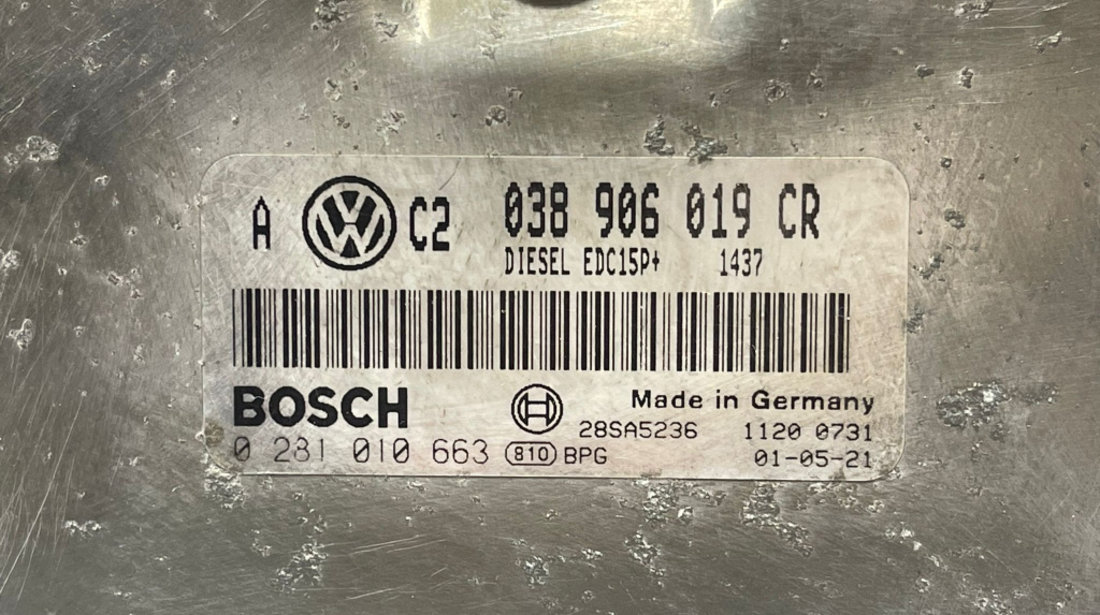 ECU Calculator Motor Volkswagen Bora 1.9 TDI AXR 1999 - 2005 Cod 038906019CR 0281010663