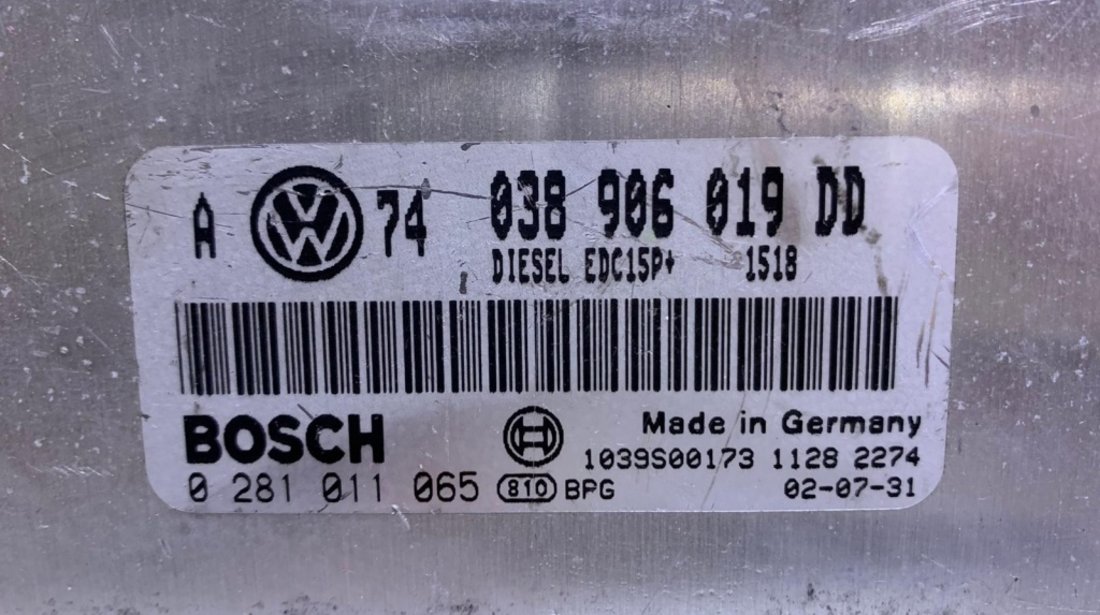 ECU / Calculator Motor VW Beetle 1.9TDI ATD 74KW 101CP 2002 - 2005 Cod Piesa : 038906019DD / 0281011065