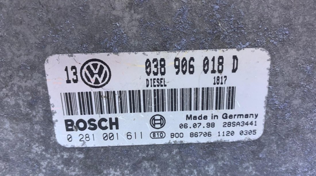 ECU / Calculator Motor VW Golf 4 1.9 TDI AGR 90 CP 1998 - 2005 Cod: 038906018D / 038 906 018 D / 0281001611