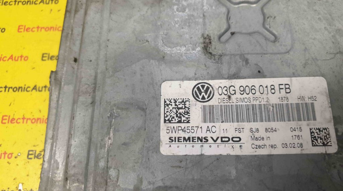 ECU Calculator Motor VW Golf V 2.0TDi, 03G906018FB, 5WP45571 AC, SIMOS PPD1.2
