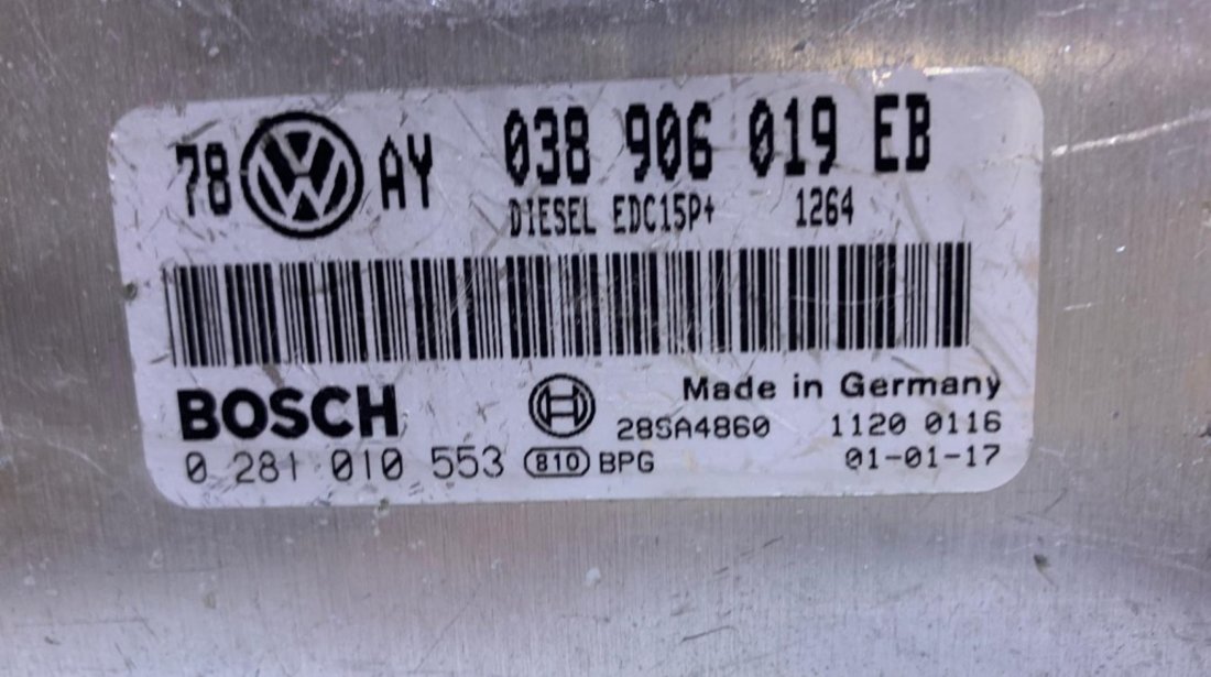 ECU / Calculator Motor VW Passat B5.5 1.9TDI AVB 101CP 2001 - 2005 Cod Piesa : 038906019EB / 0281010553