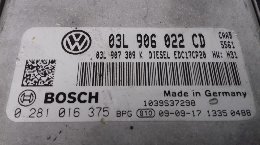 ECU Calculator Motor Vw T5 2.0 TDI, 0281016375, 03L906022CD, 03L907309K