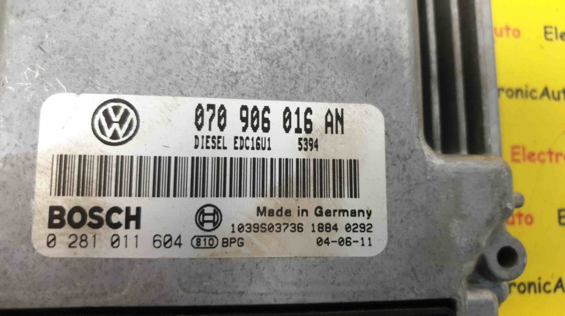 ECU Calculator Motor VW T5 2.5 tdi, 070906016AN, 0281011604, EDC16U1