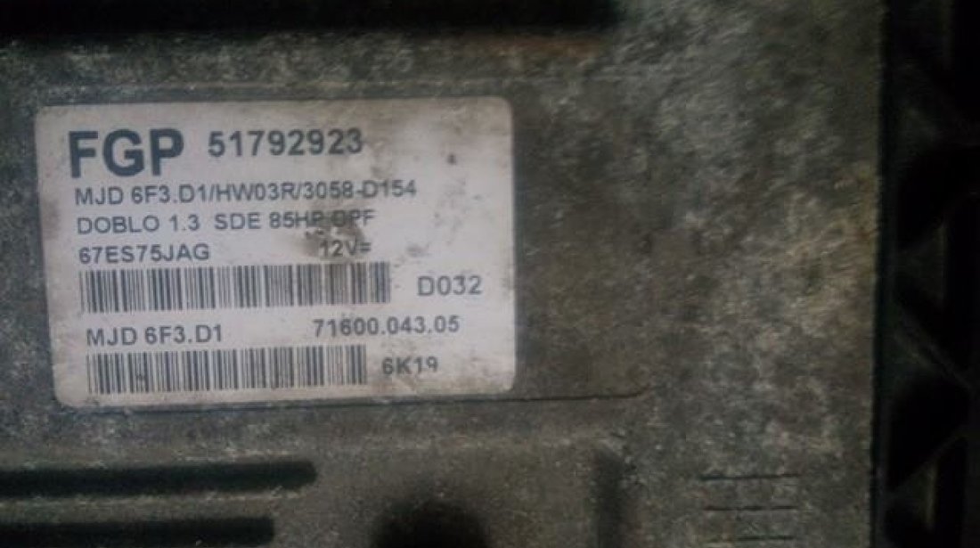 Ecu fiat doblo 1.3 jtd multijet cod 51792923 mjd 6f3.d1