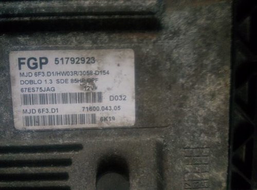 Ecu fiat doblo 1.3 jtd multijet cod 51792923 mjd 6f3.d1