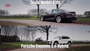 Electric vs hibrid: Cursa cu surprize intre Tesla Model S si Porsche Cayenne S