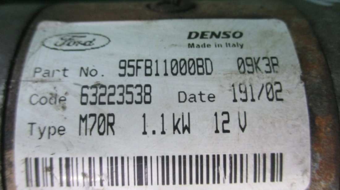 ELECTROMOTOR COD 95FB11000BD / 63223538 FORD KA 1.3 BENZINA FAB. 1996 - 2008 ⭐⭐⭐⭐⭐