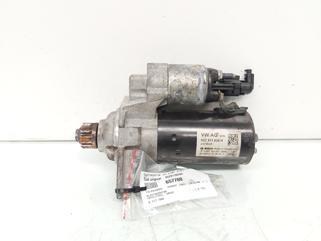 Electromotor cu start stop, cod 02Z911024H, Audi A3 Sportback (8PA), 1.6 TDI, CAYC, 5 vit man (idi:657700)