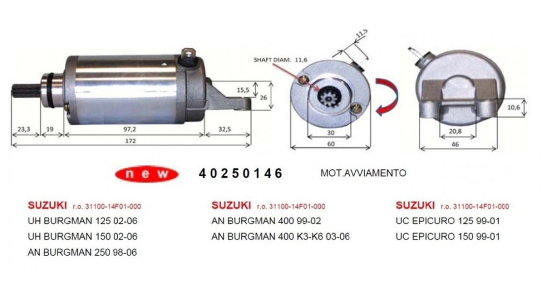 Electromotor Suzuki BURGMAN 400 250 200 150 125