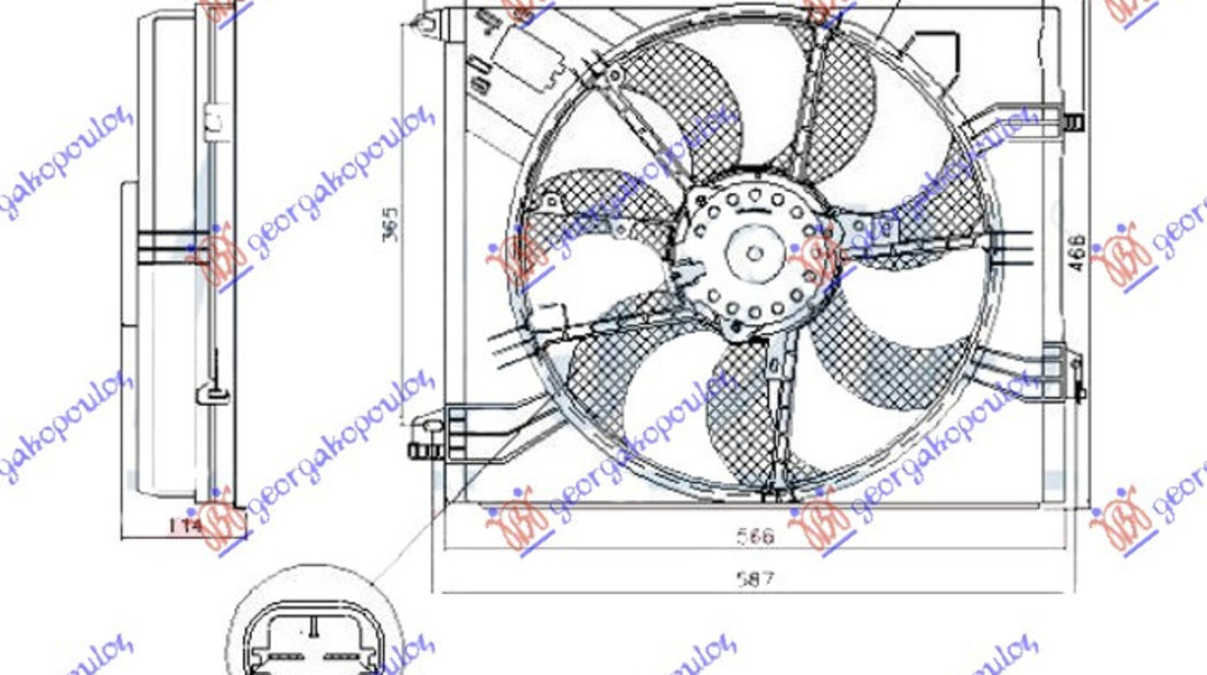 Electroventilator GMV + suport rama prindere Renault Megane 4 2016-2019 NOU 214813939R (440MM) (2 PINI)