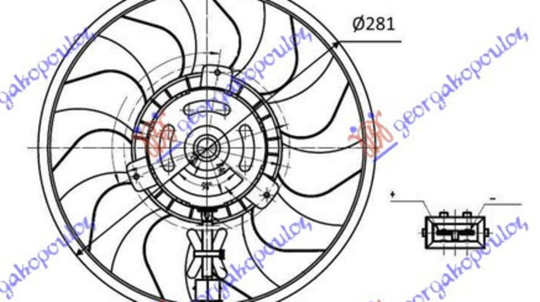 Electroventilator (Motor & Fan) (2pin) (280mm) (Square Plug) (W/Cable) - Vw Transporter (T4)1991 1992 , 701959455c