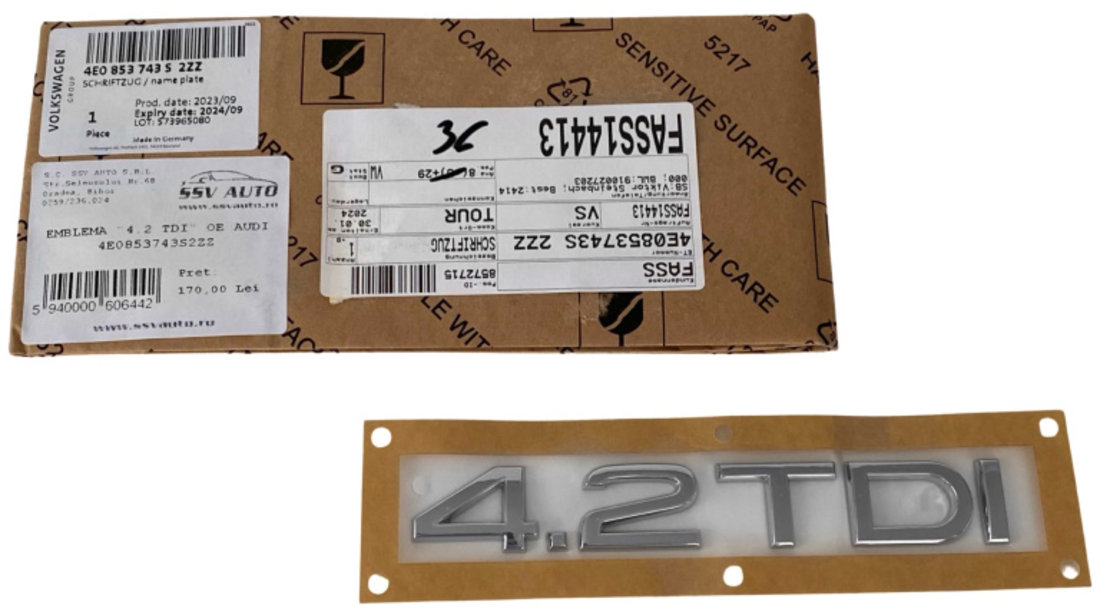 Emblema 4.2 TDI Haion Oe Audi A8 4E 2002-2010 4E0853743S2ZZ