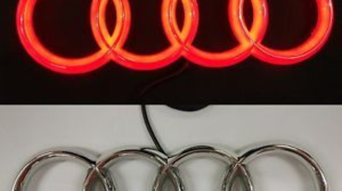 Emblema led rosu Audi 27cm grila fata logo a4 A5 a6 a8 q3 q5 q7 sigla auto