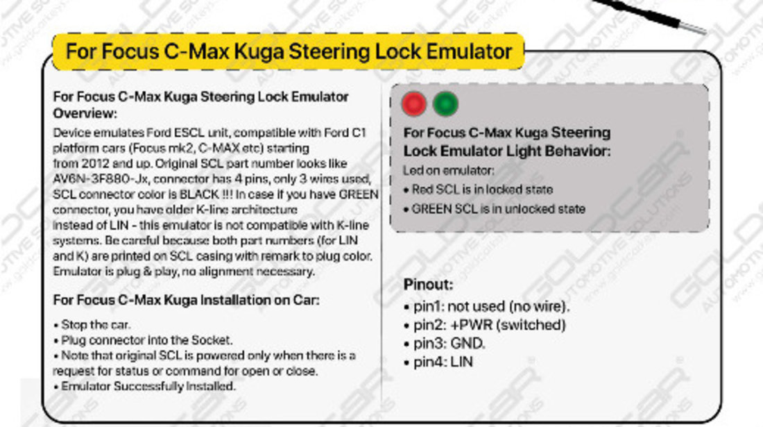 Emulator ESCL Ford Focus C-Max Kuga Steering Column Lock Emulator Plug and Play