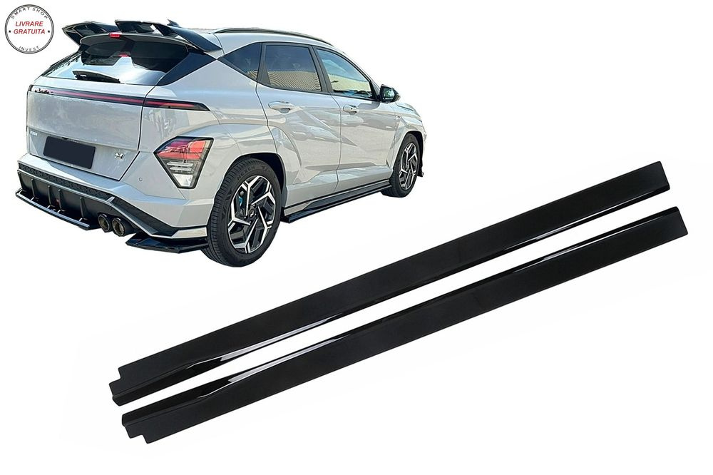 Extensii Praguri Laterale Hyundai Kona N-Line Mk2 (2023-) Negru Lucios- livrare gratuita