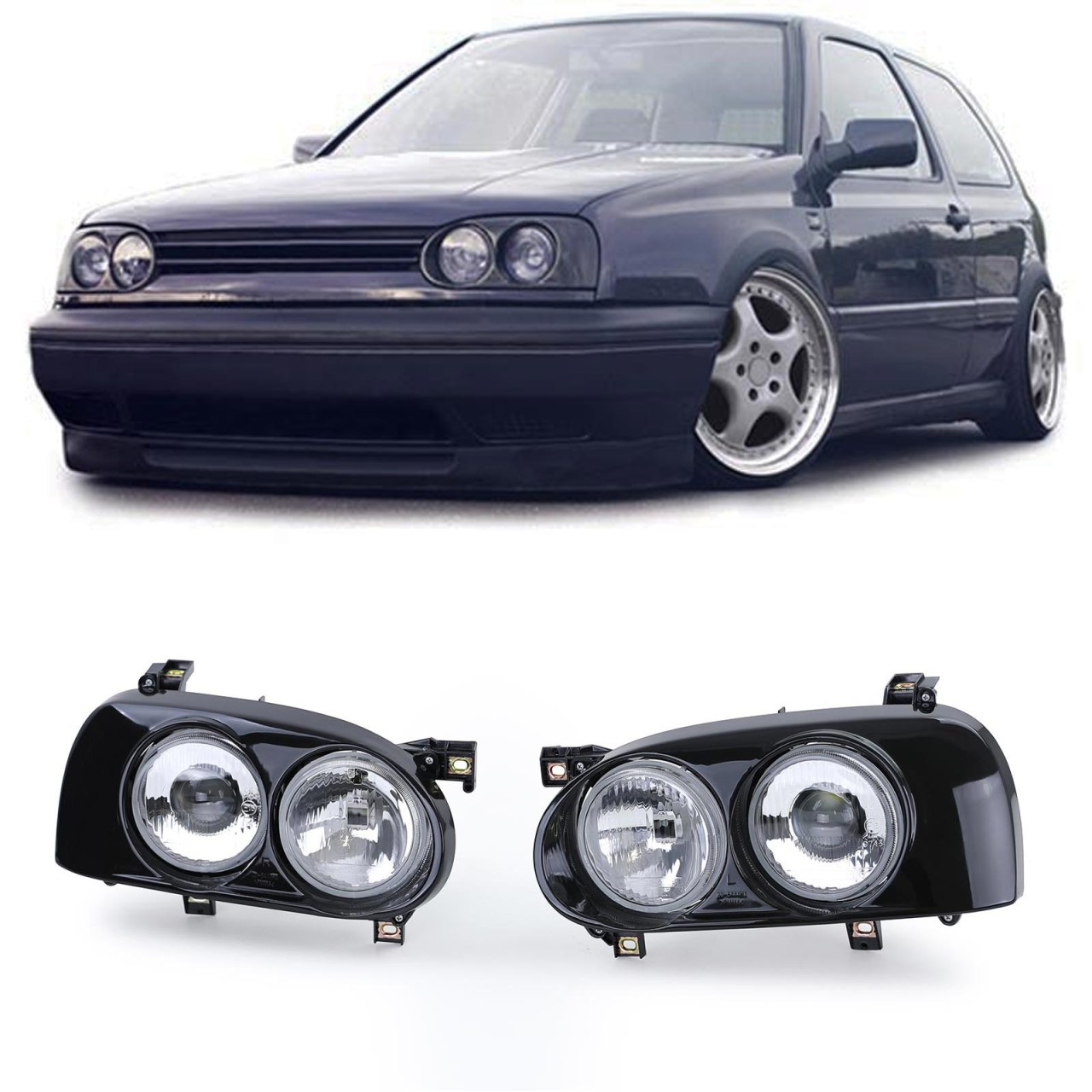 Far faruri Hella Twin look Dual Round VW Golf 3 cu lupa NOU