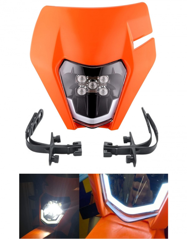 Far Led Si Carenaj Fata Pentru Motociclete Cross, Enduro, Supermoto Cu Faza Scurta Si Lunga Portocaliu HAL436