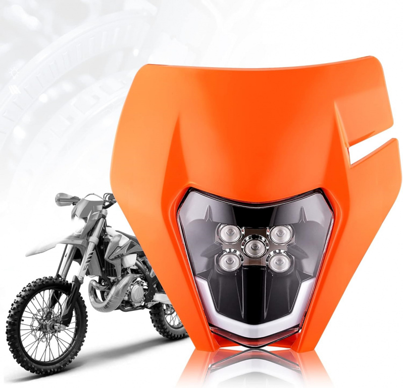 Far Led Si Carenaj Fata Pentru Motociclete Cross, Enduro, Supermoto Cu Faza Scurta Si Lunga Portocaliu HAL436