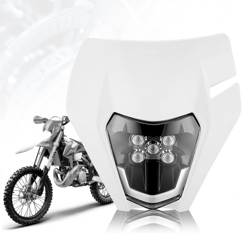 Far Led Si Carenaj Fata Pentru Motociclete Cross, Enduro, Supermoto Cu Faza Scurta Si Lunga Alb HAL437