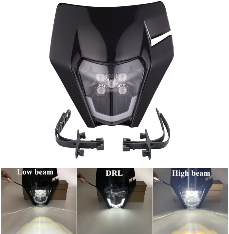 Far Led Si Carenaj Fata Pentru Motociclete Cross, Enduro, Supermoto Cu Faza Scurta Si Lunga Negru HAL438